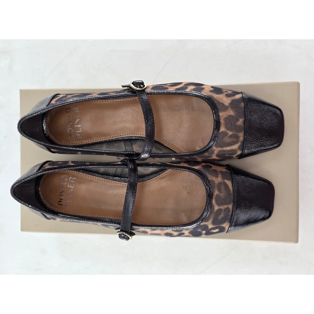 Donald Pliner Ditzynm Mary Jane Flats Womens 6.5M Leopard Mesh Black - Excellent
